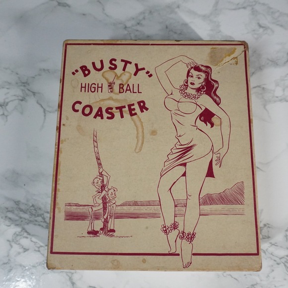 Other - VTG Busty High Ball Coaster Set of 4 Novelty Barware Mid Century Gag Gift Box